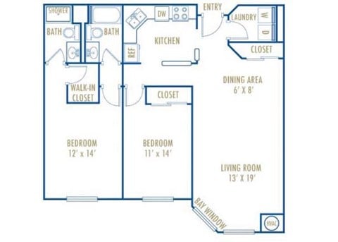 Floor plan for 2 beds, 2 baths, 1132 sqft